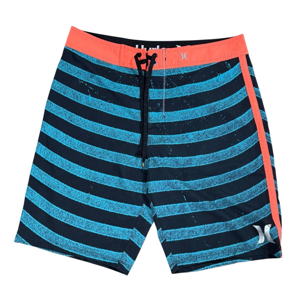 Hurley Men’s Swim Shorts, Striped Black And Blue, Size 32